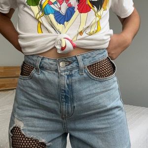 Topshop Mom High Waisted Fishnet Jeans